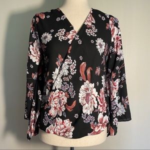 A. Byer Floral Wrap blouse with Flutter sleeves